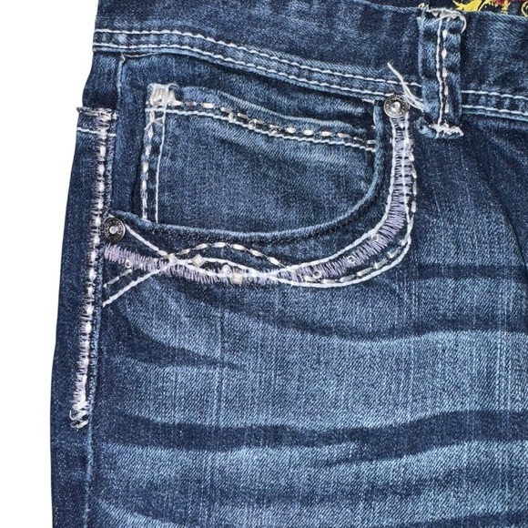 Maurice’s Women’s 11/12 Long Dark Flare Low-Rise Faded Blue Denim Jeans - Picture 4 of 12